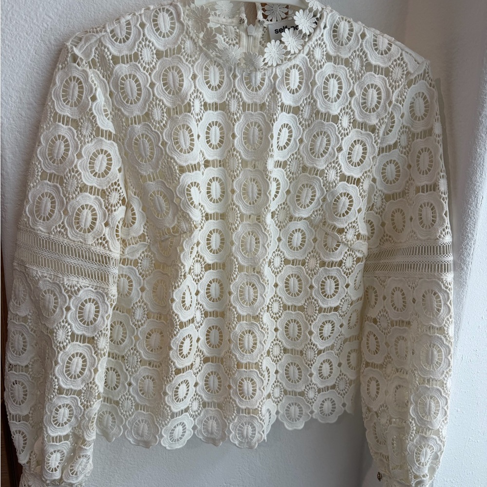 Self-Portrait Ivory Crochet Lace Long Sleeve Top